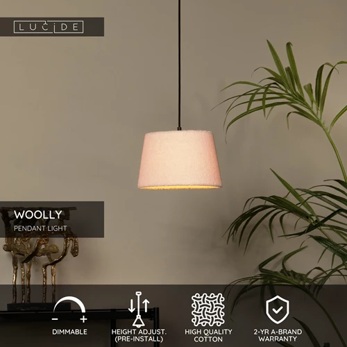 Lucide WOOLLY - Pendant light - Ø 28 cm - 1xE27 - Pink - USP